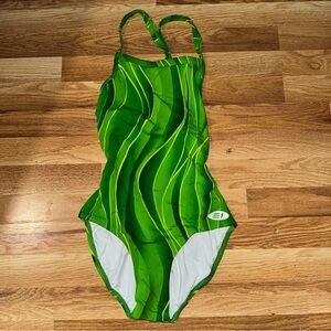 Girl’s Vibrant Green and White One Piece Sport Swimsuit